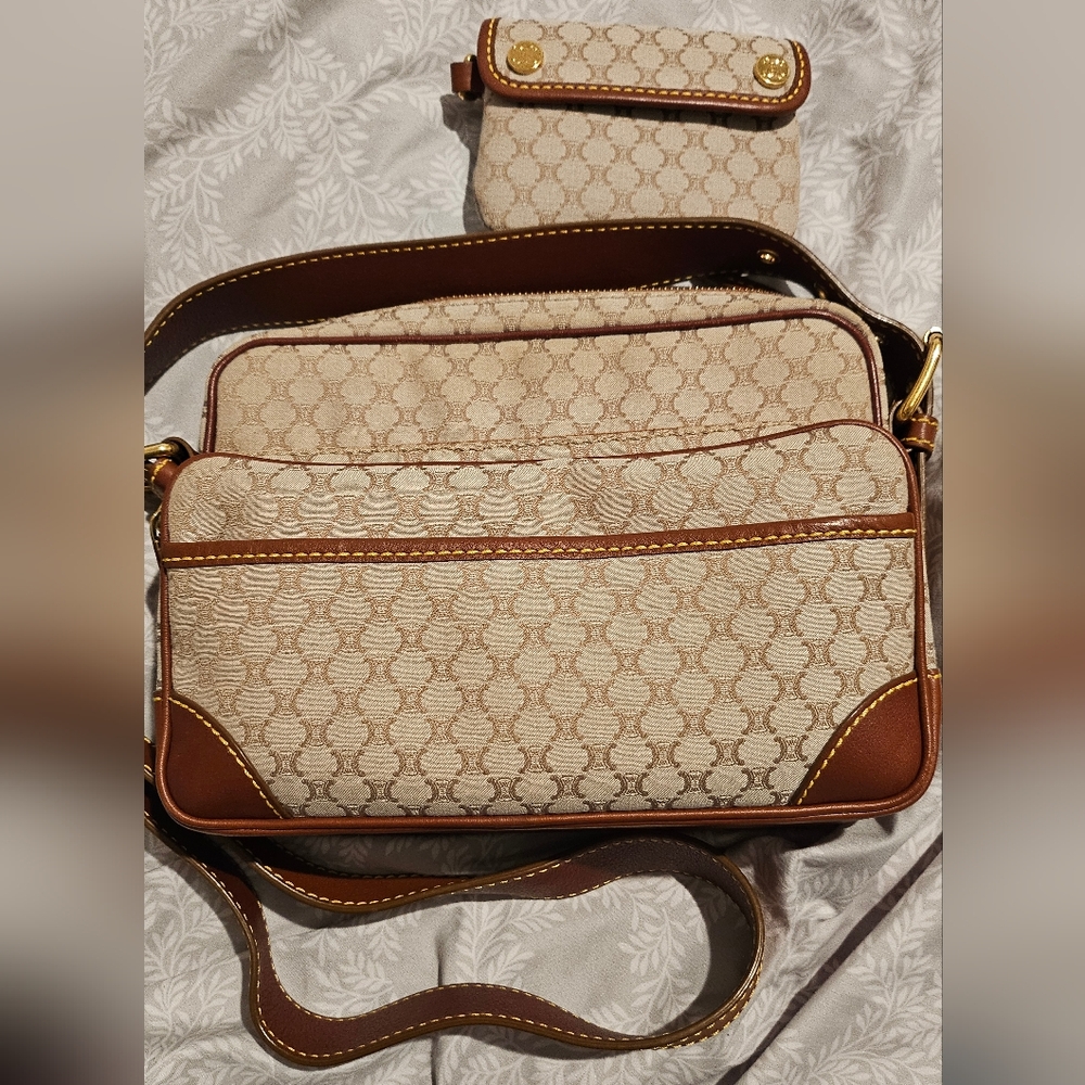 Authentic Celine Macadam Canvas Crossbody w/ Mini Pouch
